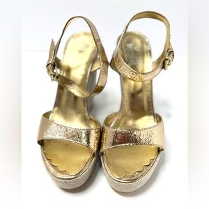 Love Moshino Gold Metallic Wedge Sandals Size 38.5